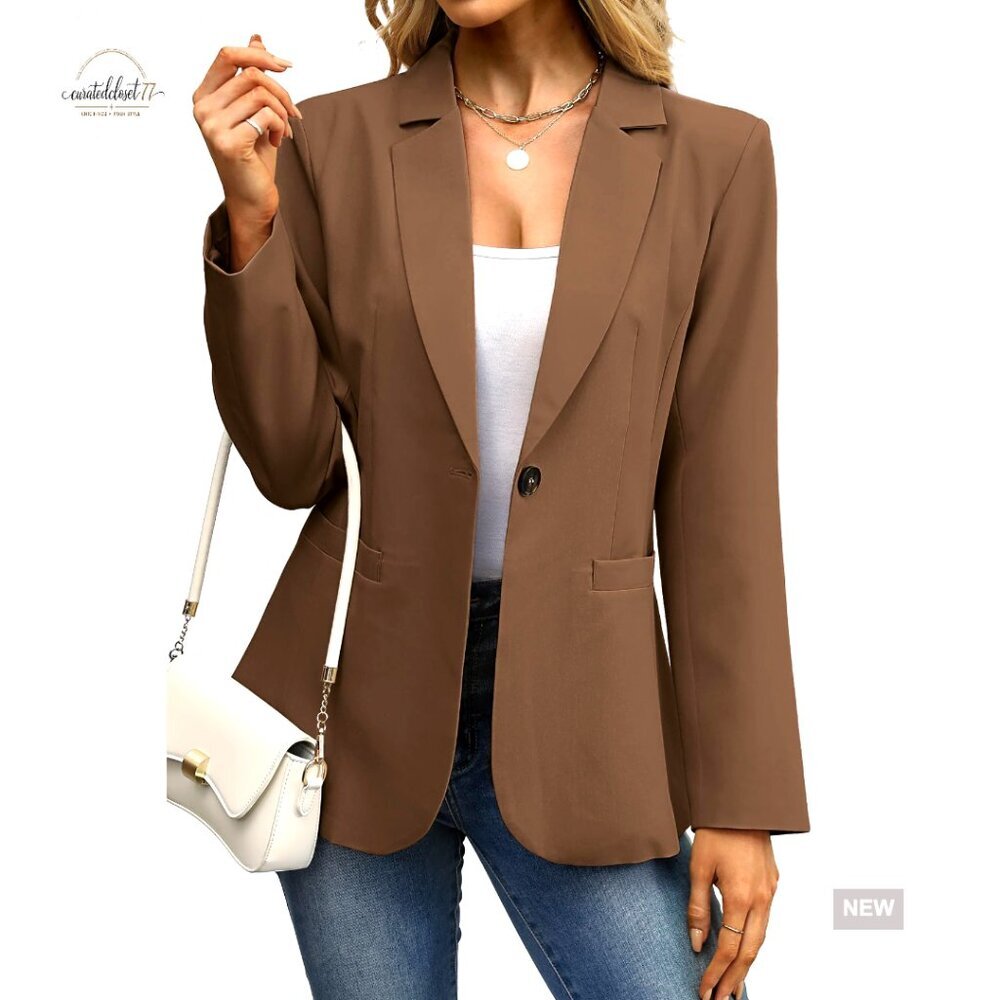 Slim Fit Blazer Long Sleeve Lightweight Business Casual Jacket Pockets